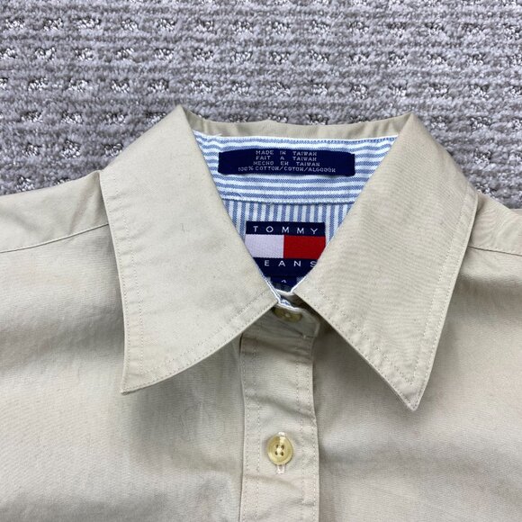 Vintage 90s Tommy Hilfiger Shirt Women Size 4 Brown Button Up Preppy Box Logo - Picture 6 of 11
